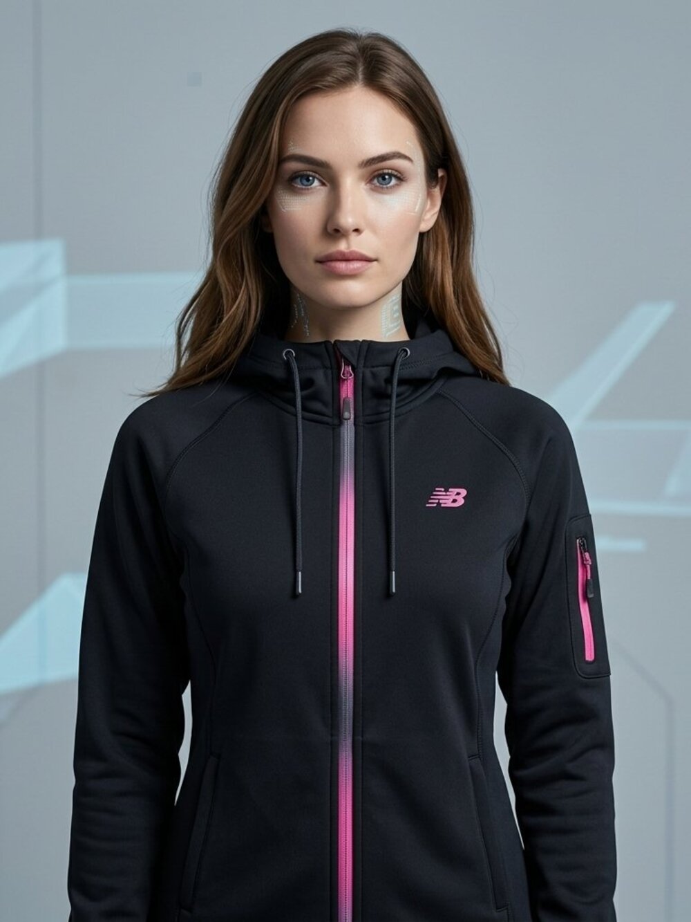 New Balance Jacket small athletic full zip Black Pink Ombre softshell hood